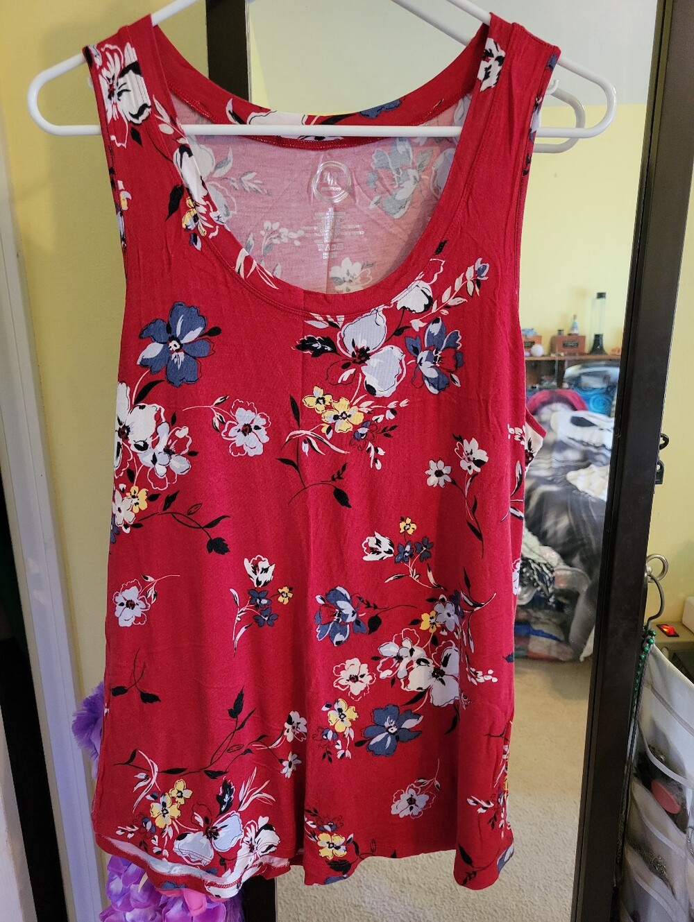 Maurices Red Floral Scoop Tank Top